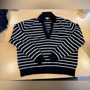 J. Crew Black and Cream Cashmere Polo Sweater